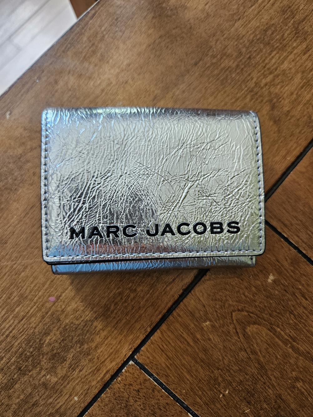 Marc Jacobs Metallic Silver Trifold Compact Mini Wallet